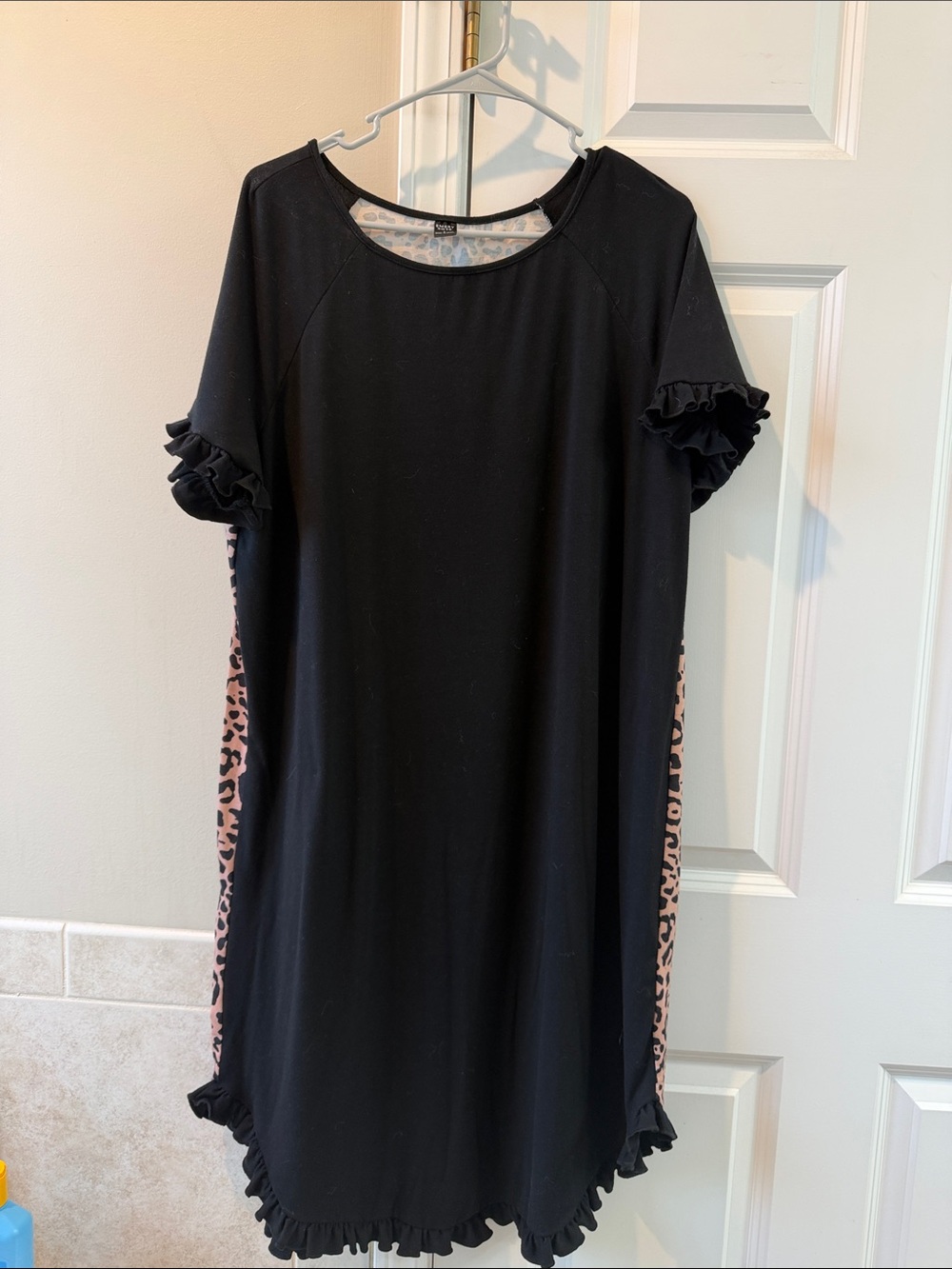 Emery Rose Black Dress with Pink Leopard Side Panels and Ruffle Trim